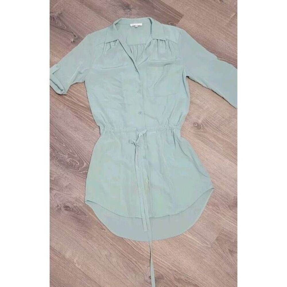 Glam Women's Mint Green Short Roll Tab Sleeve Pocket Tie Waist Shirt Dress Small